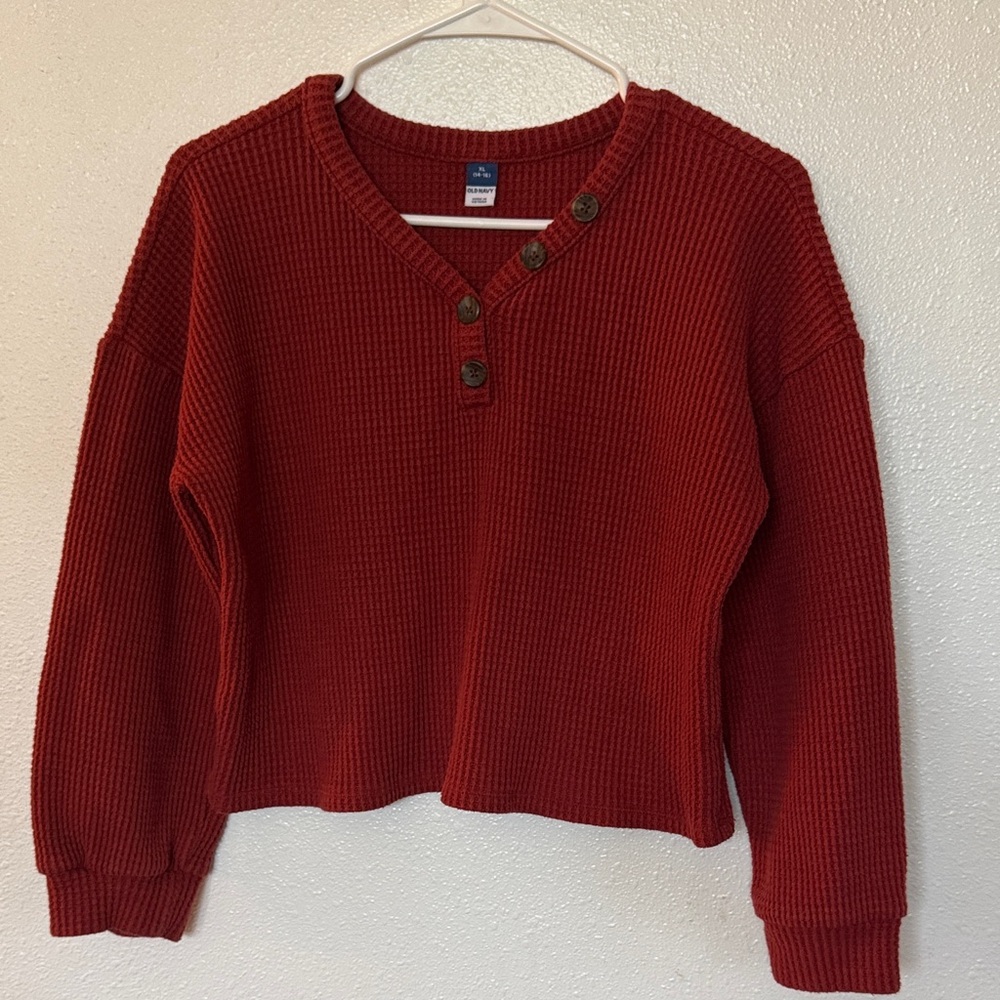 Old Navy Brick Red Waffle Henley Pullover